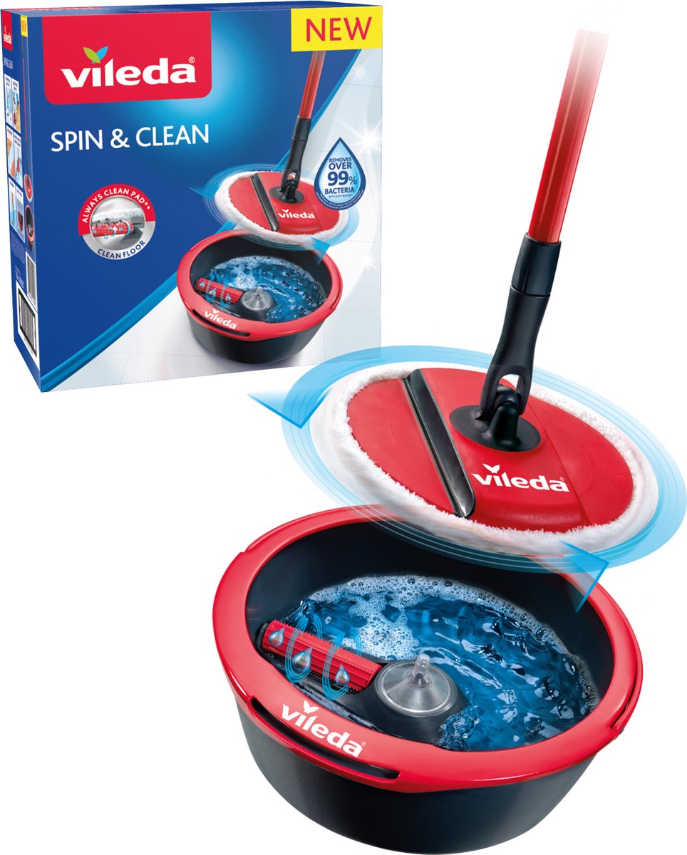 Vileda spin clean - mopset - altijd schoon pad - plooibare kop in microvezels 2in1