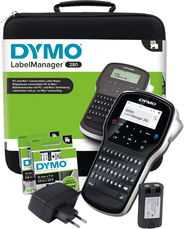 Dymo labelmanager 280 oplaadbare, draagbare labelmakerkit | qwertz-toetsenbord | met 2 rollen d1-labels en een draagkoffer