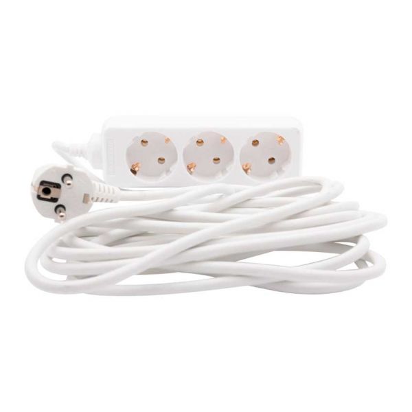 Prise de courant blanche 5M, avec terre de protection. 3 connexions (paquet suspendu)