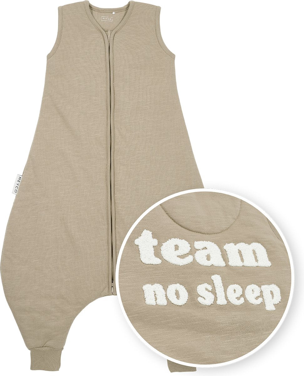 Meyco baby slub met team no sleep applicatie baby winter slaapoverall jumper - taupe offwhite - 92cm - 2.0 tog