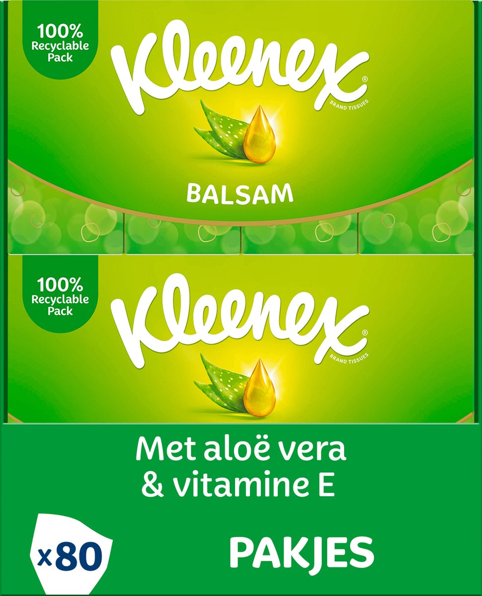 Kleenex zakdoekjes - balsam - voordeelbox - 8 pakjes x 10 stuks - 80 zakdoekjes