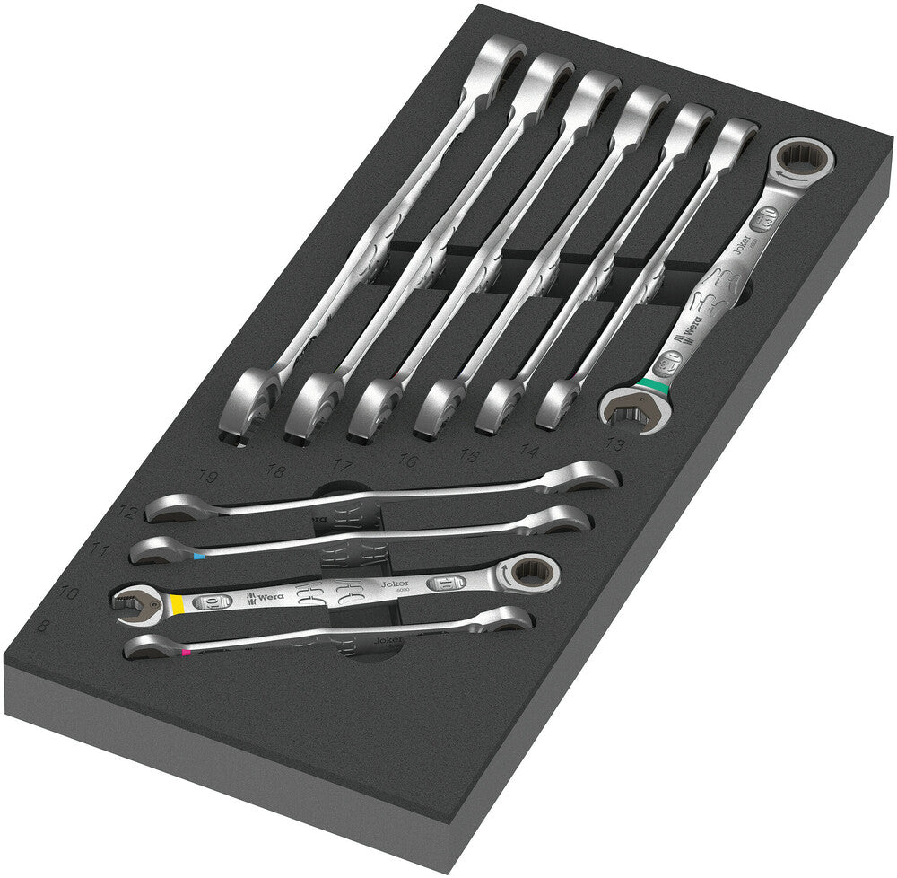 Wera zelfaanpassende steeksleutel 6000 joker set 1 gereedschapsset (zwart grijs, combinatie ratelsleutelset, in schuimrubberen inzet voor werkplaatswagen)
