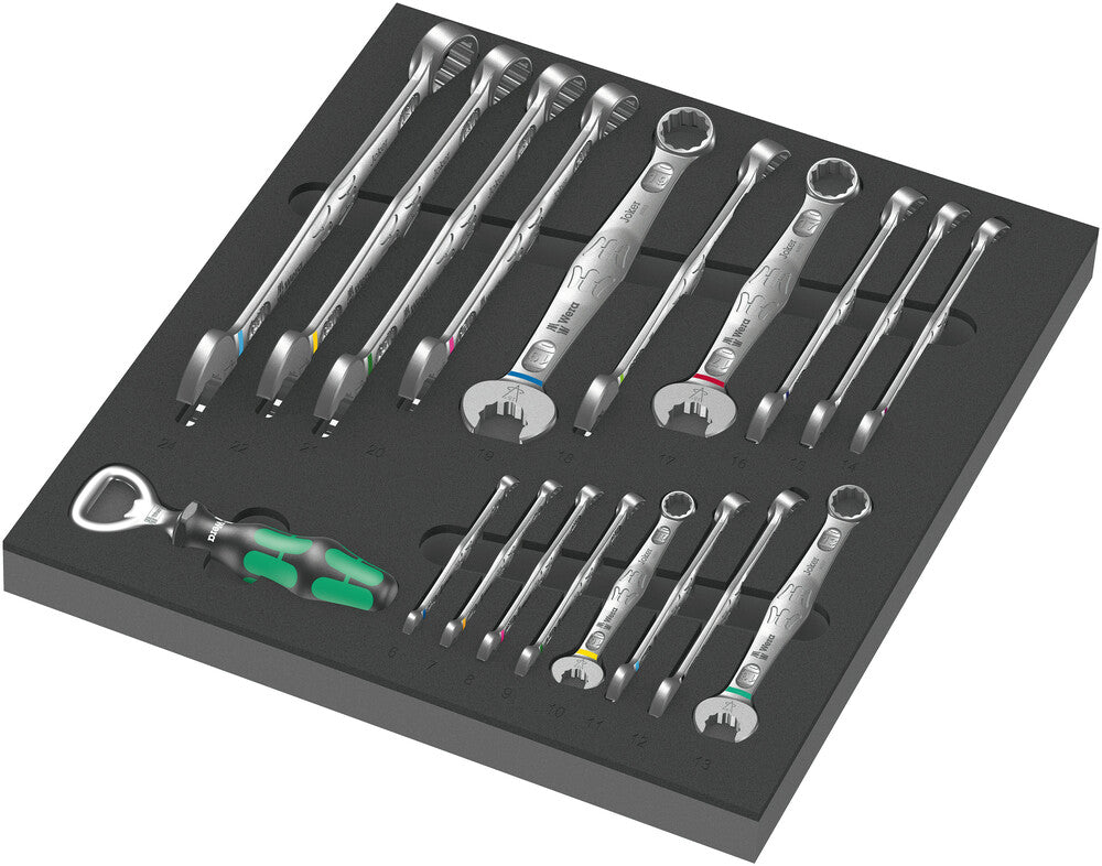 Wera 9731 schuimrubberen inzetstuk met 6003 joker set 1, 19‑delig gereedschapsset (zwart grijs, combinatie ratelsleutelset, in schuimrubberen inzet voor werkplaatswagen)