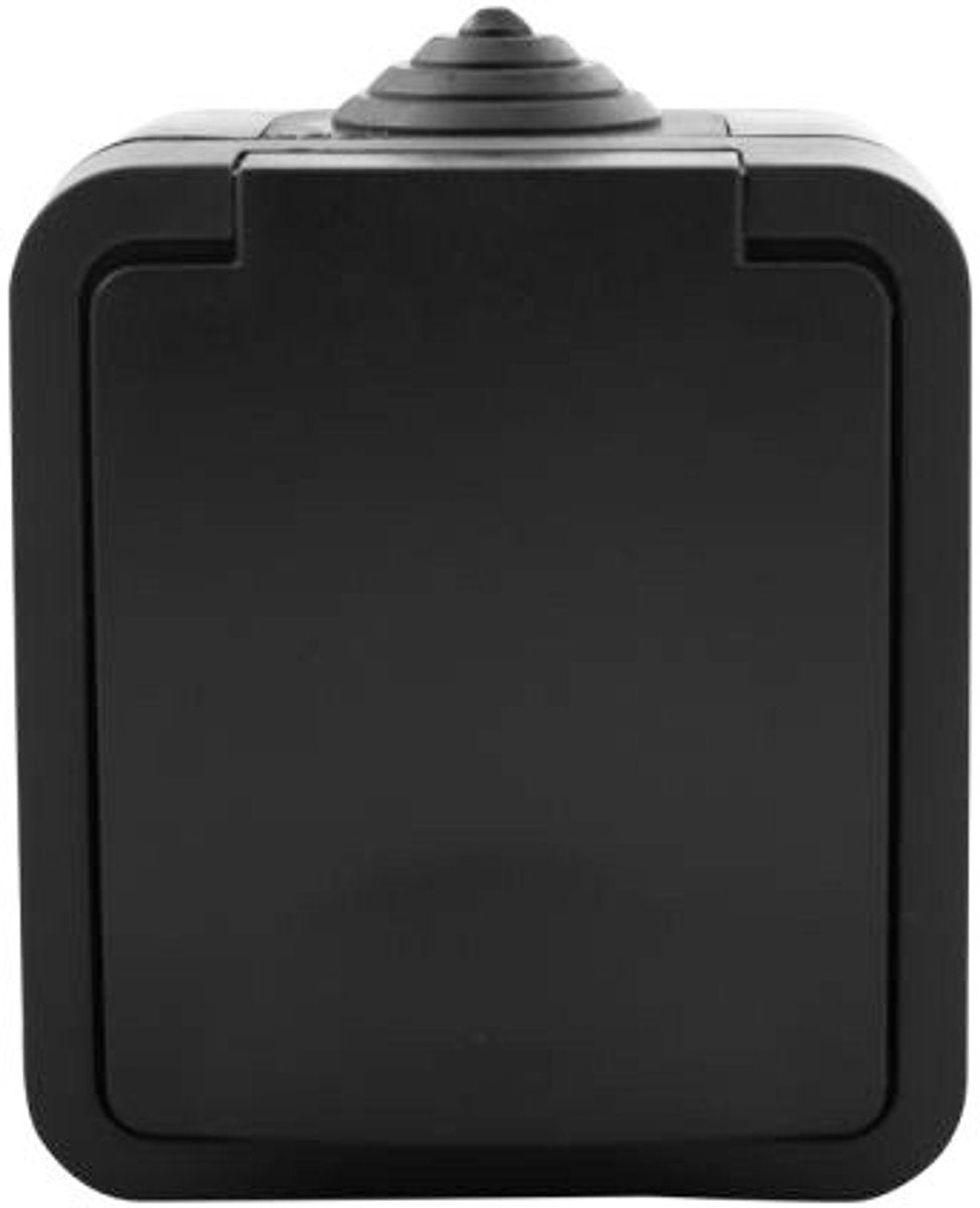 Q-link - wandcontactdoos - buitenstopcontact - opbouw - 1-voudig stopcontact - spatwaterdicht ip54 - randaarde - kinderbeveiliging - mat zwart