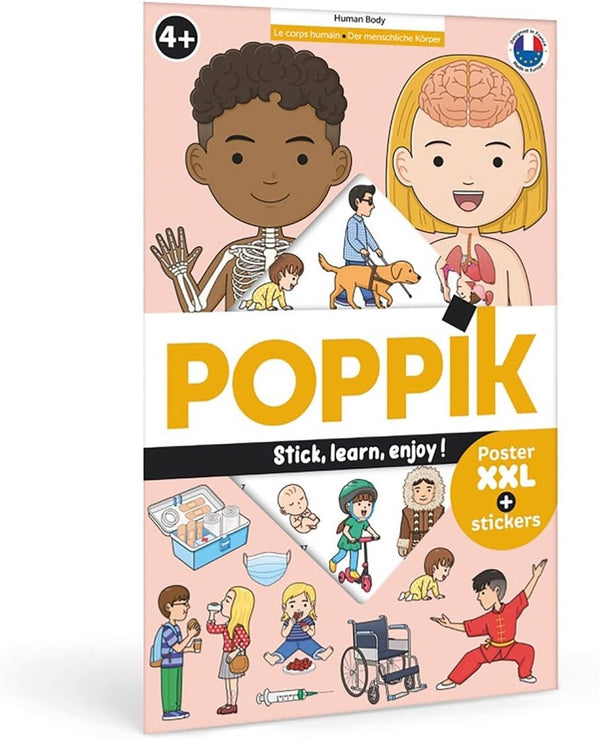 Carletto poppik educatieve stickerposter - menselijk lichaam - 48 herbruikbare stickers