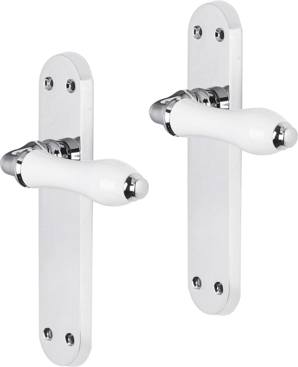 Impresso deurkruk - perth - voor binnen - ovaal deurschild met schroeven - chroom - wit - 2 stuks