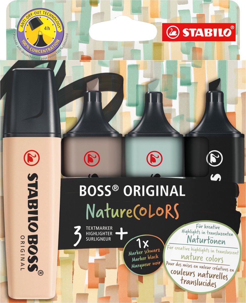 Stabilo boss original - markeerstift - set 4 stuks - naturecolors