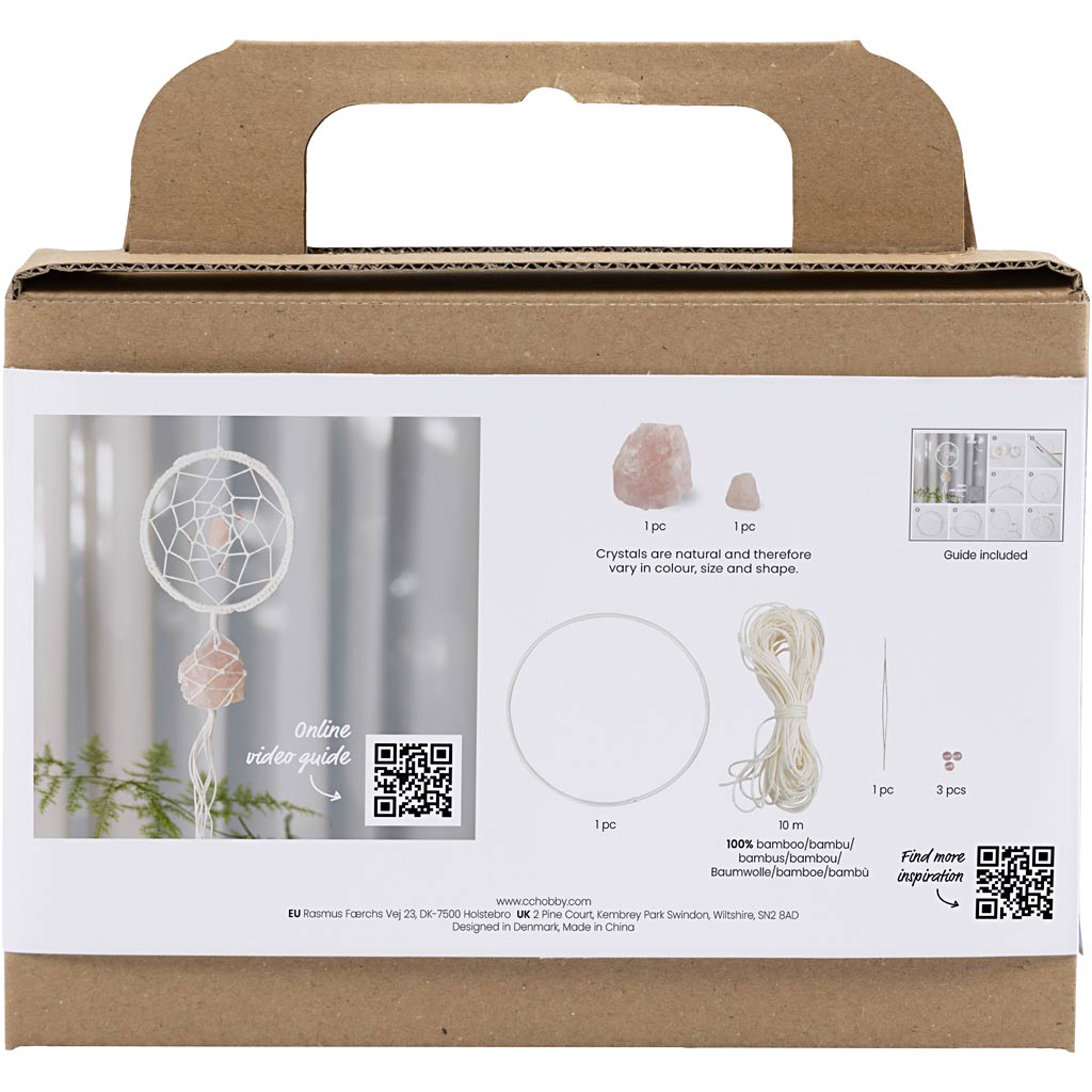 Creativ company https: www.cchobby.nl mini-hobbyset-macrame-dromenvanger-met-rozenkwarts-lichtroze-wit-1-doos