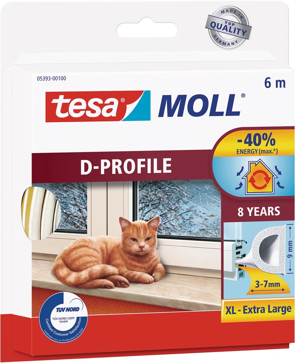 Tesa moll tochtstrip 05393 d profiel - 9mmx6m wit