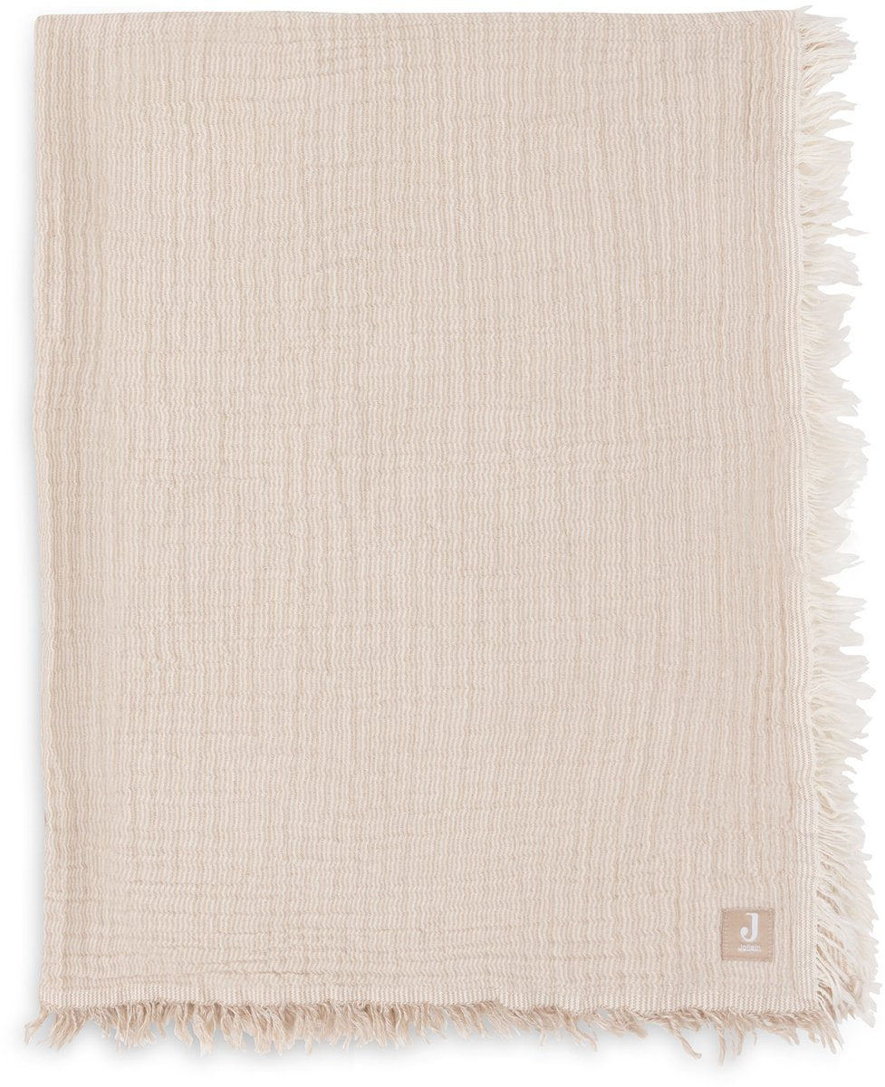 Jollein deken ledikant 120x120cm - fringe stripe biscuit ivory - gots