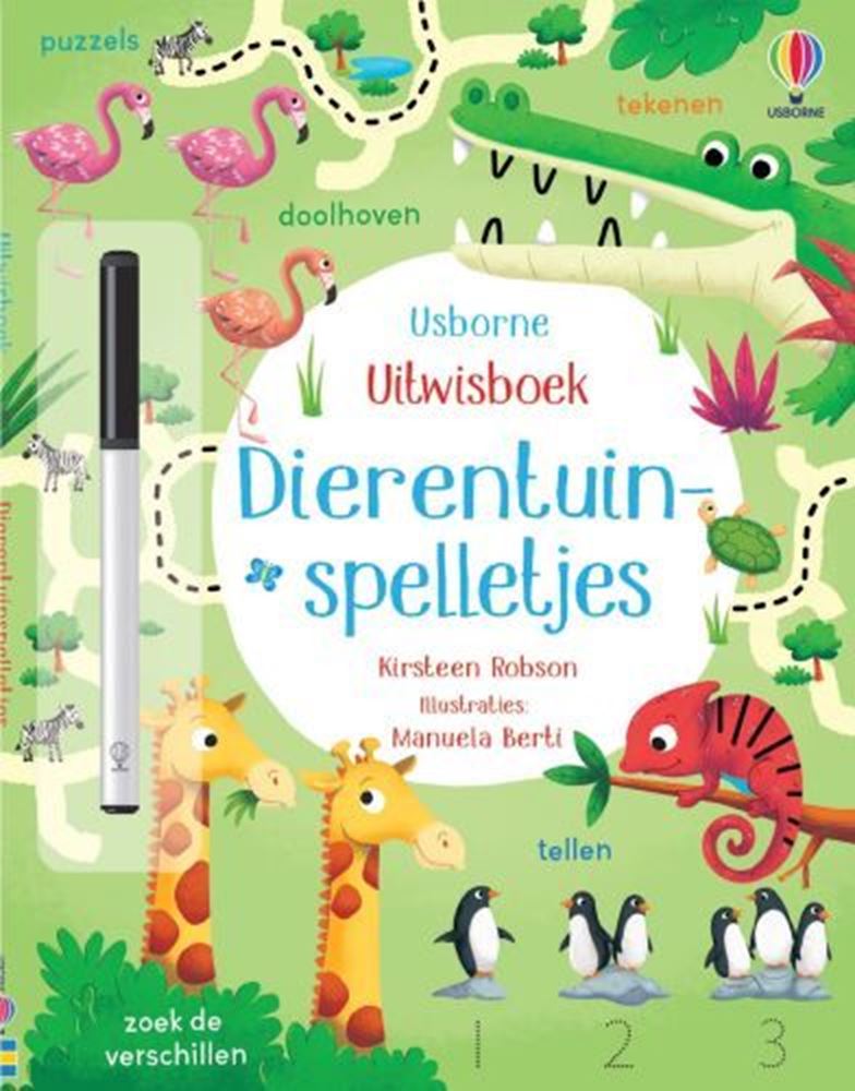 Dierentuinspelletjes, uitwisboek. 3+