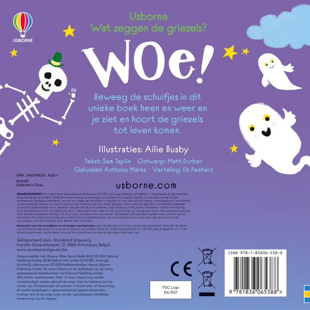 Kartonboek:wat zeggen de griezels? woe!