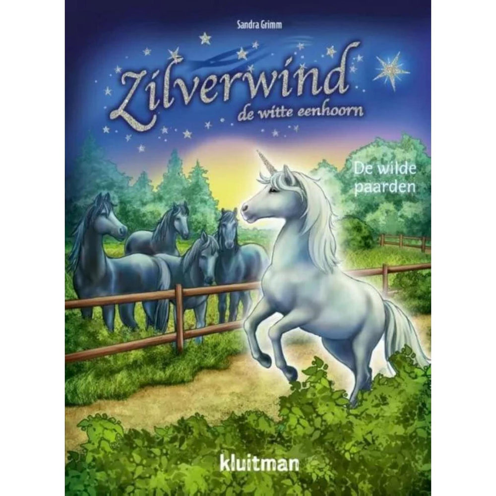 Kluitman zilverwind de witte eenhoorn. de wilde paarden