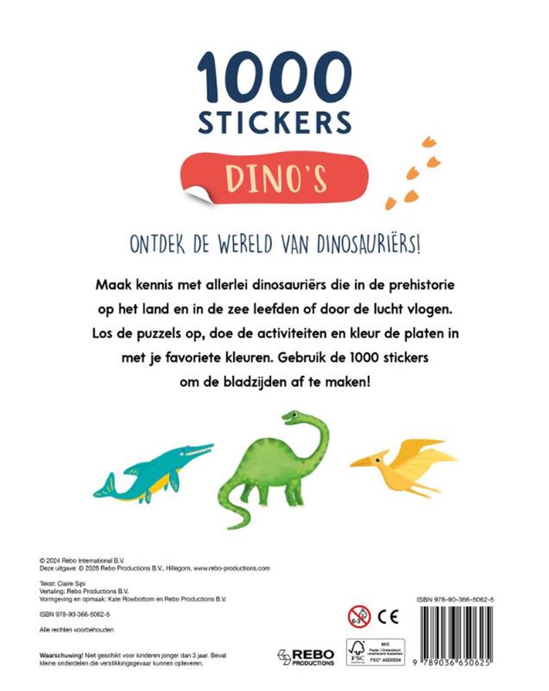 Rebo publishers doeboek dino's - 1000 stickers