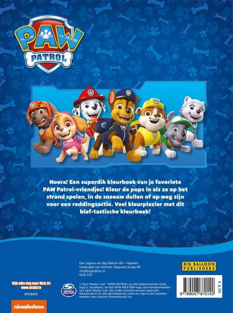 Big balloon superdik paw patrol kleurboek 3+