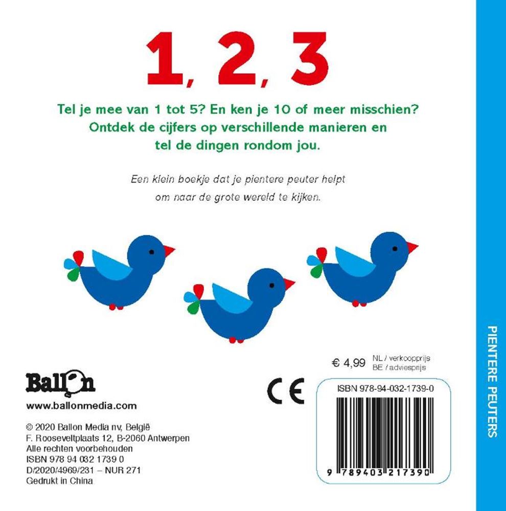 Standaard uitgeverij pientere peuters kartonboek - 1, 2, 3