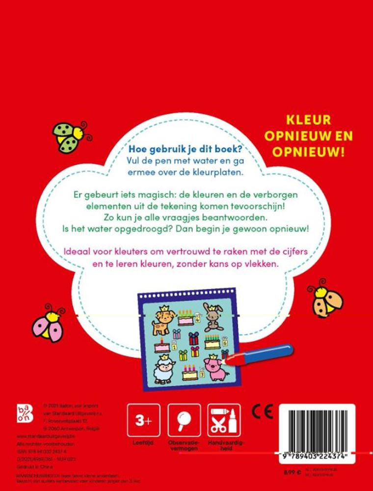 Standaard uitgeverij kleuren met water: ik leer tellen 3+