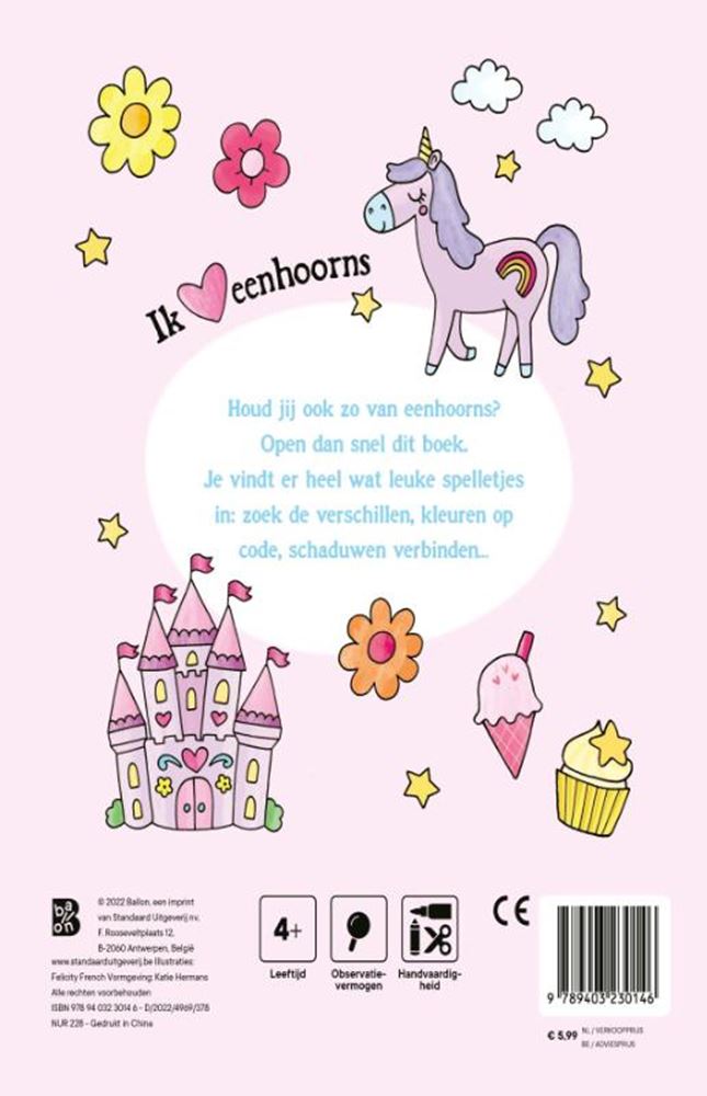 Standaard uitgeverij eenhoorns spelletjesblok