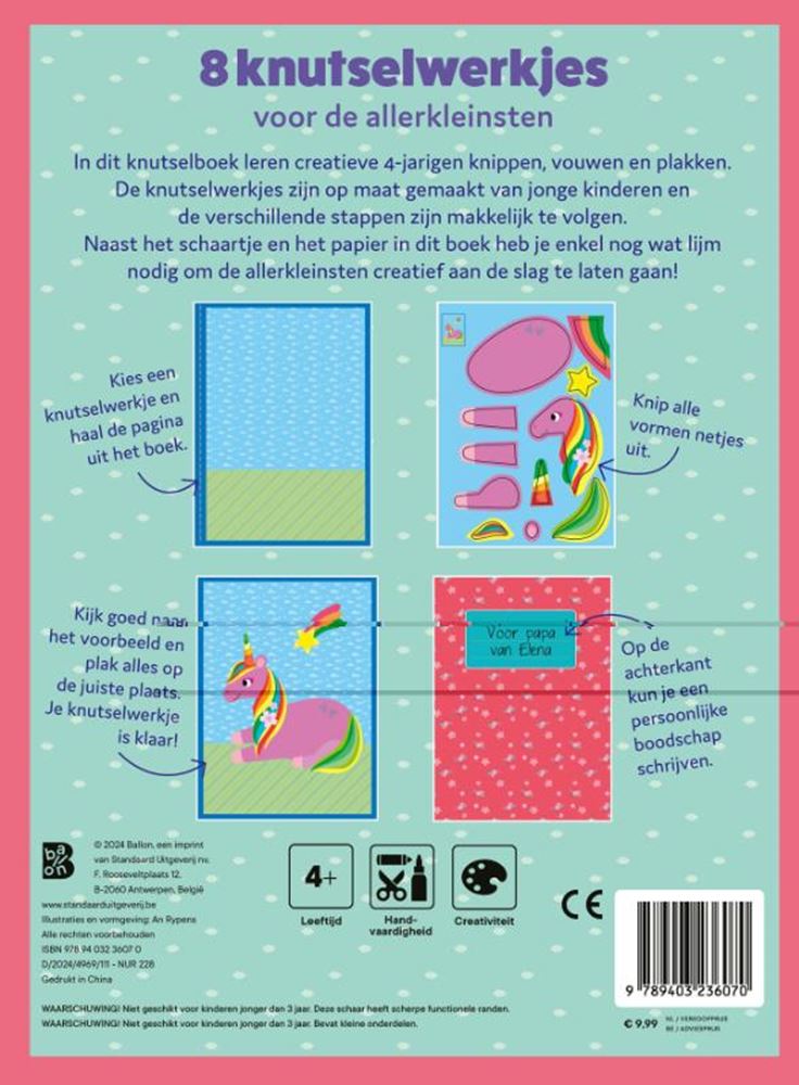 Standaard uitgeverij knutselboek met schaartje: eenhoorns 4+