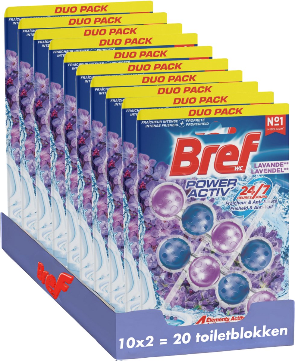 Bref - power activ - lavendel - toiletblok - schoon en fris toilet - vuilbeschermer - voordeelverpakking - 10 x 2 stuks