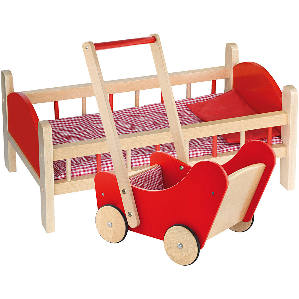 Https: www.cchobby.nl viga-poppenbed-en-houten-poppenwagen-rood-2-onderdelen-1-set