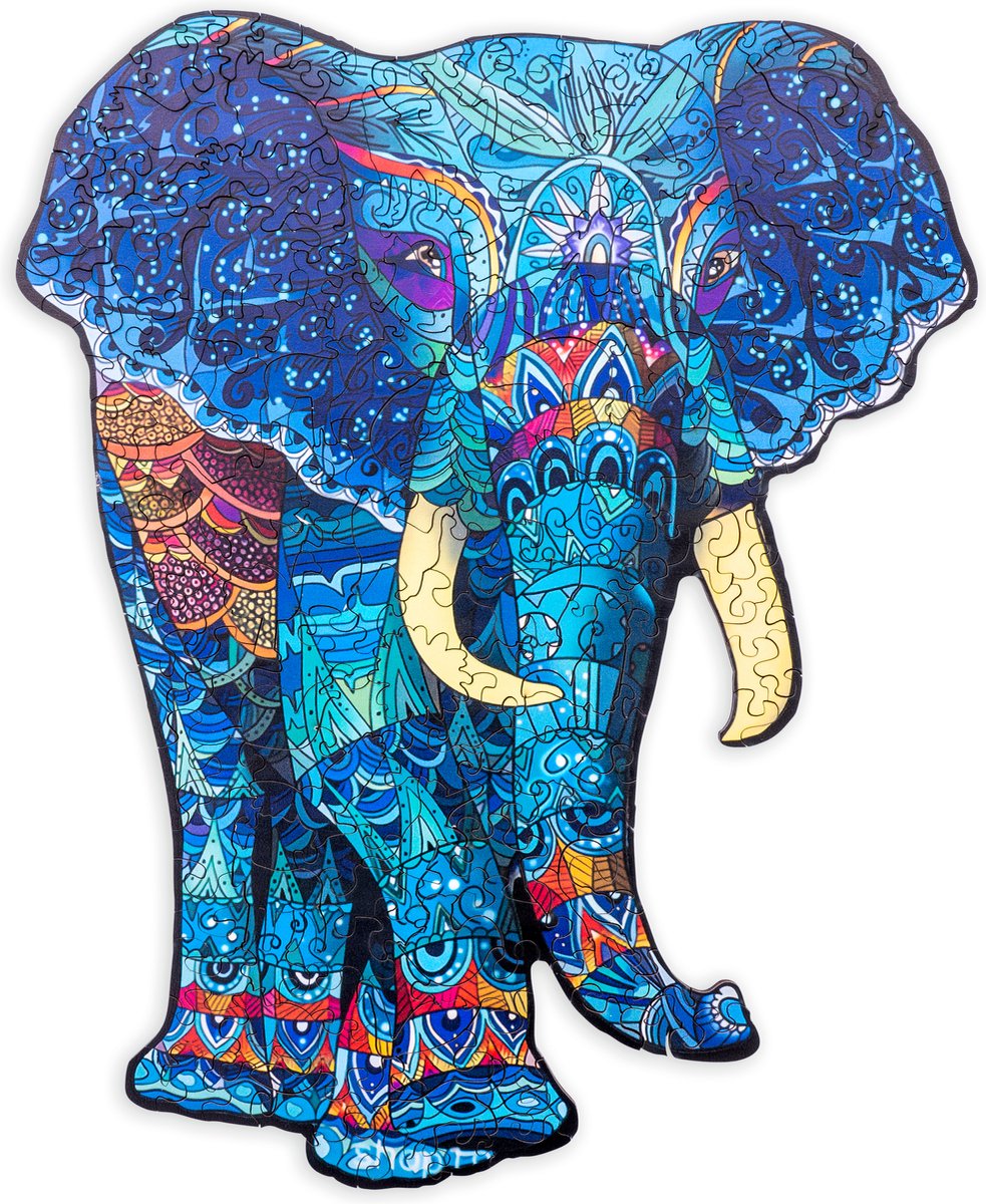 Engelhart houten puzzel olifant – 178 unieke puzzelstukjes – a4 formaat houten legpuzzel – dieren puzzelspel – uitdagend denkspel – inclusief opbergetui –