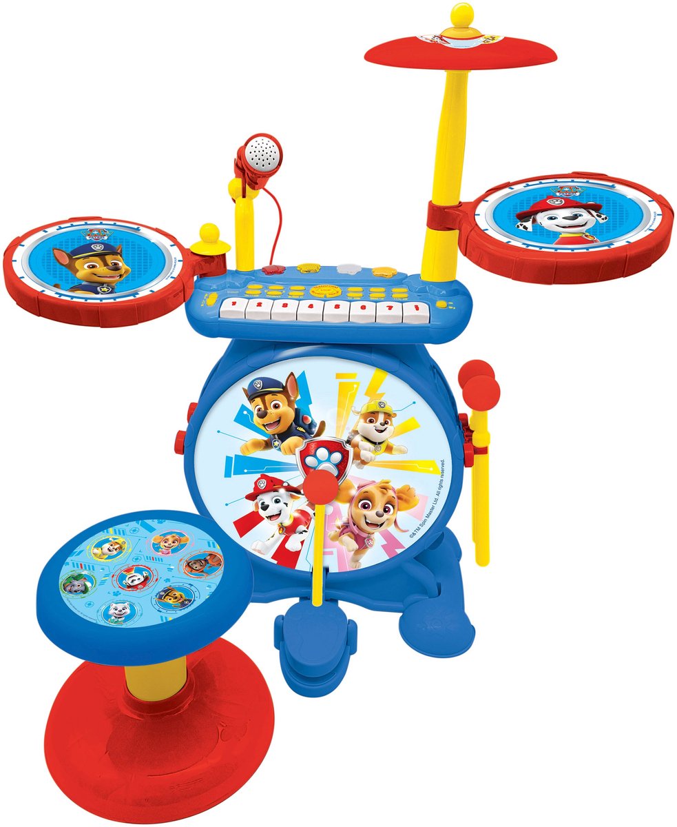 Lexibook mijn rockband paw patrol compleet elektronische lichtgevende drumset met kruk