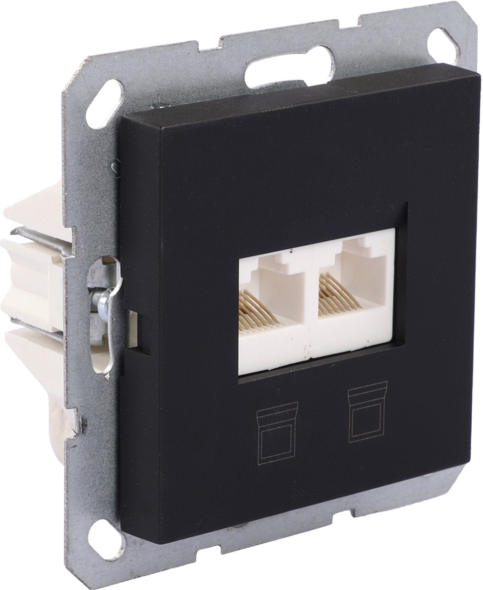 Q-link mql s-l inbouw contactdoos zwart tel dat cat5e 2x8