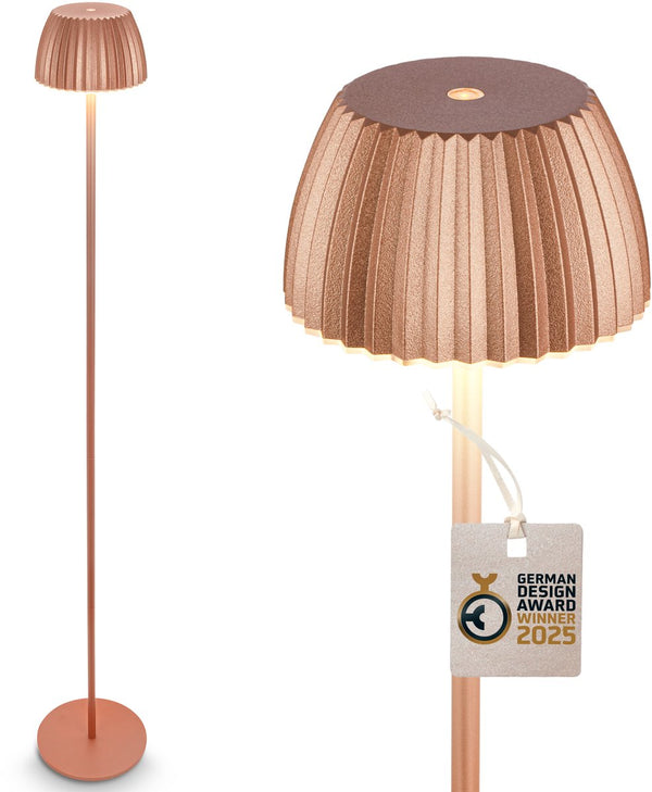 B.k.licht briloner champ - oplaadbare vloerlamp - snoerloze staande lamp - dimbaar - in hoogte verstelbaar - voor binnen en buiten - koperkleurig - ø19 x 124 cm