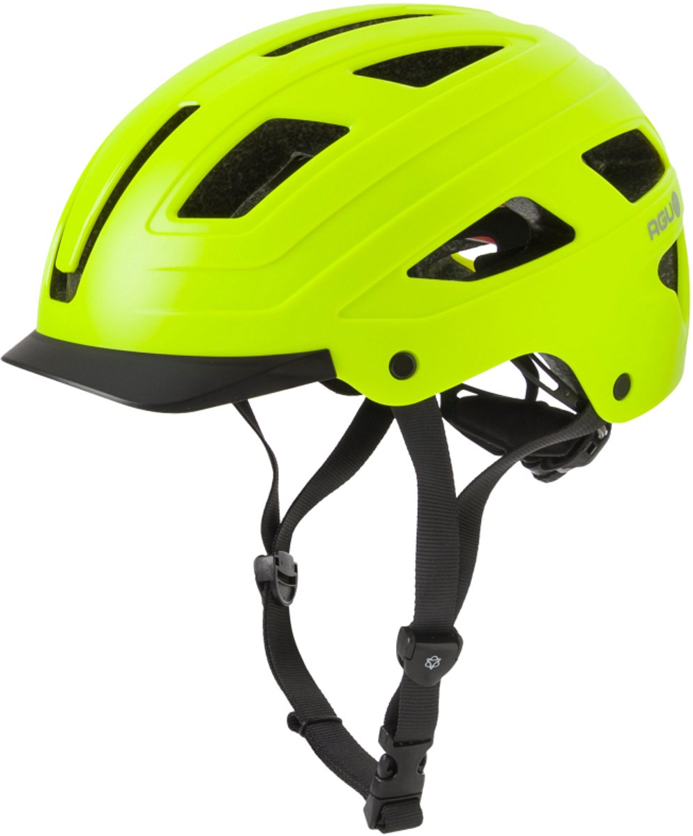Agu cit-e - fietshelm - e-bike helm - 59-61cm - led-achterlicht - met klep - 13 ventilatieopeningen - gerecycled materiaal - geel - unisex - l xl