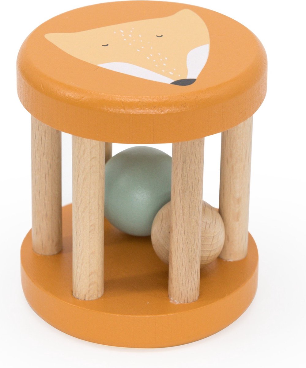 Trixie houten rollende rammelaar - mr. fox - eerste speelgoed baby - kraamcadeau - voor jongens meisjes