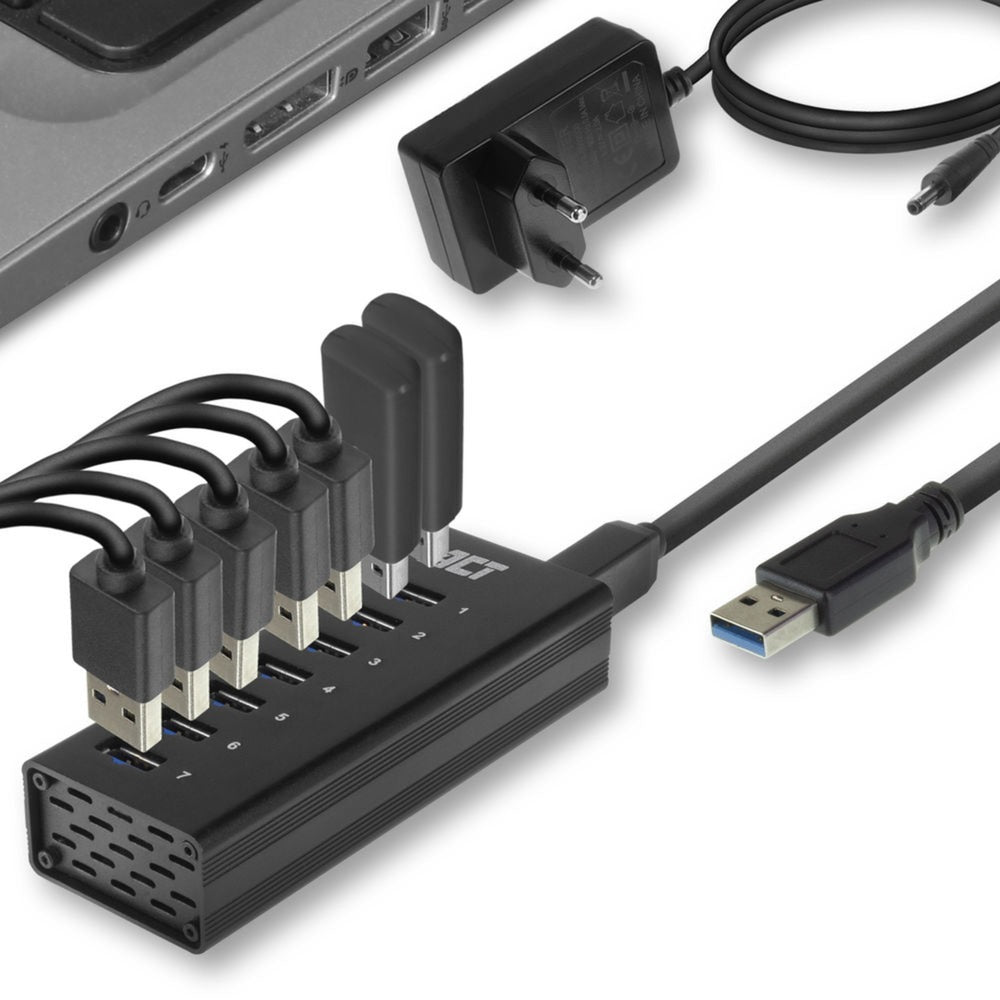 ACT Connectivity Connectivity USB Hub 7 Poorten met stroomadapter