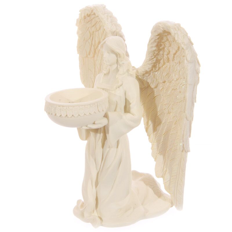 Engel waxinelichthouder - knielend 18cm