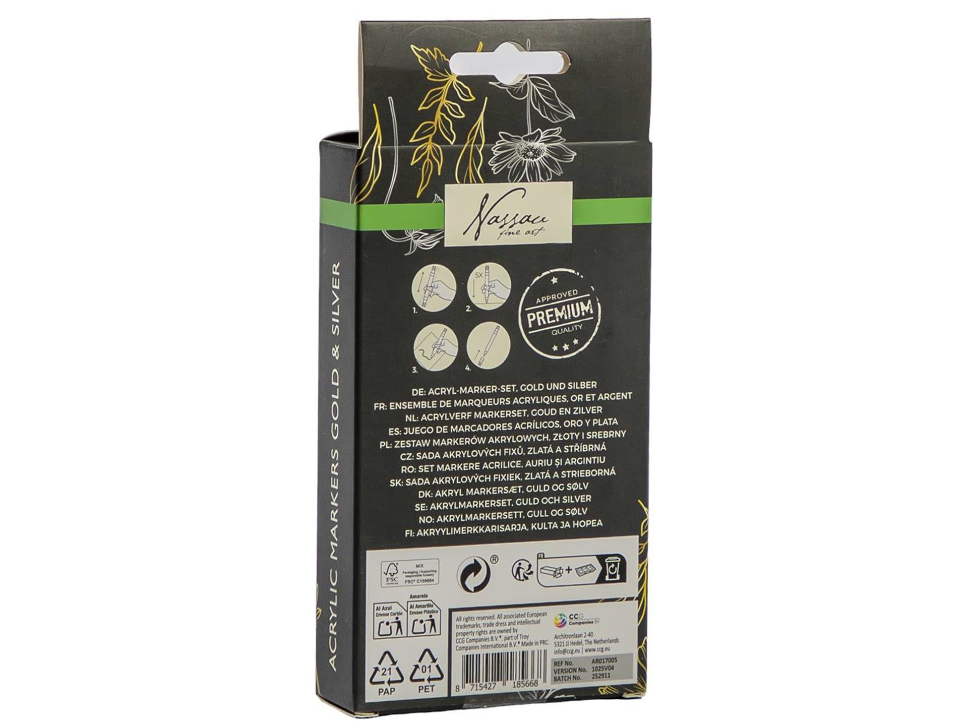 Nassau acryl marker set goud zilver - 5st.