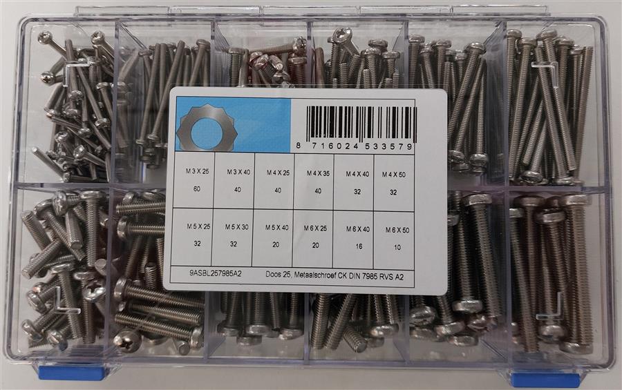 Assortiment metaalschroef d7985 rvs a2