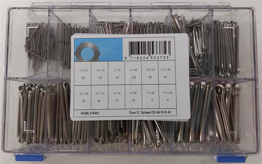 Assortiment splitpen d94 rvs a2