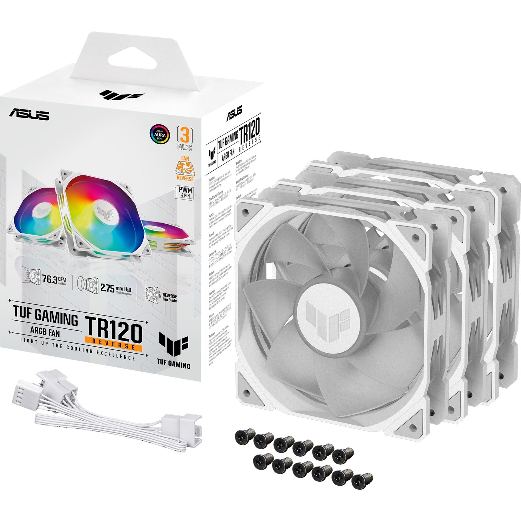ASUS TUF Gaming TR120 ARGB Reverse fanpakket, 3 stuks
