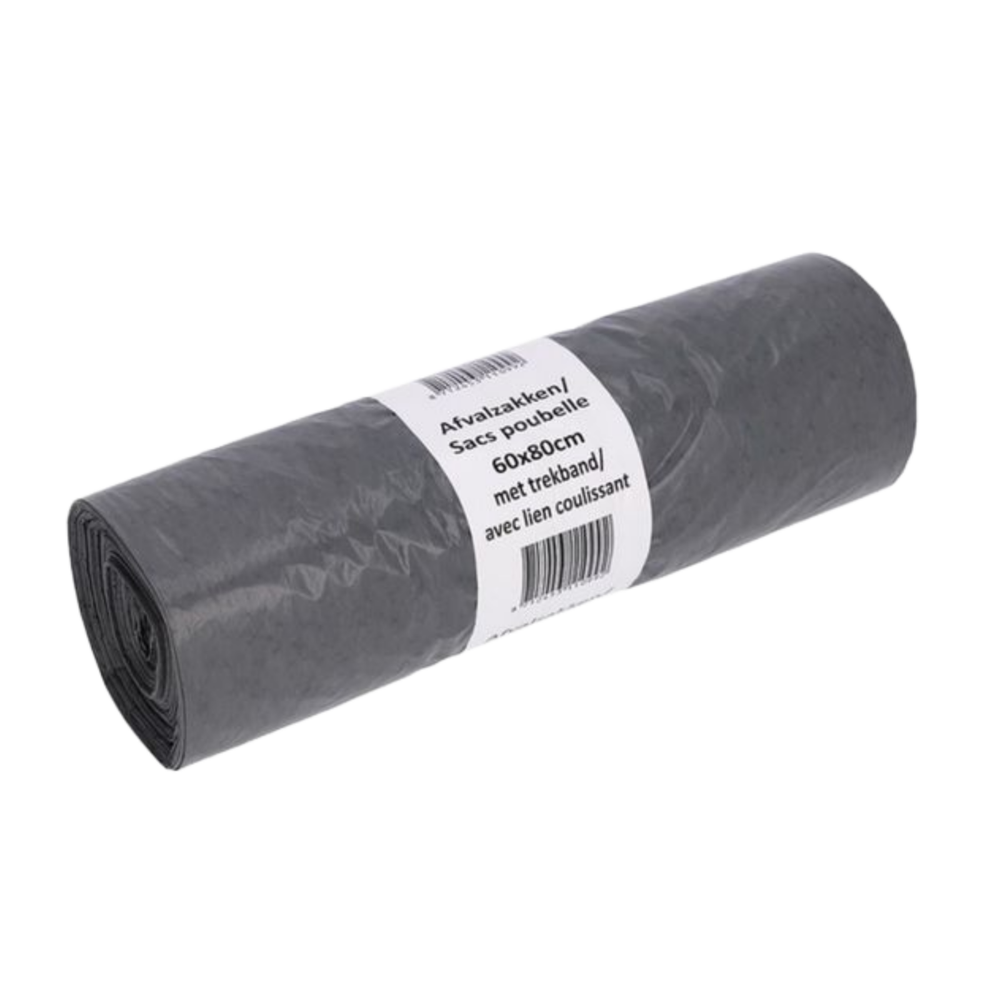 Afvalzak grijs 60×80cm t50 trekband (300 stuks)