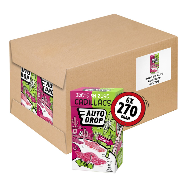 Autodrop - snoep - zoete zure cadillacs - 6 doosjes - 270 gram
