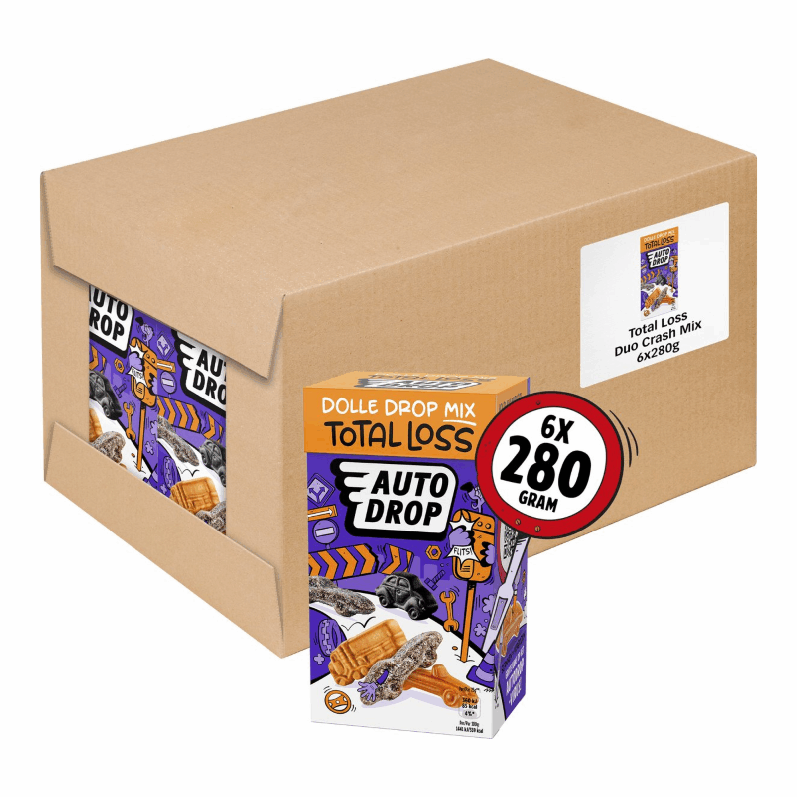 Autodrop - snoep - total loss dolle drop mix - 6 doosjes - 280 gram