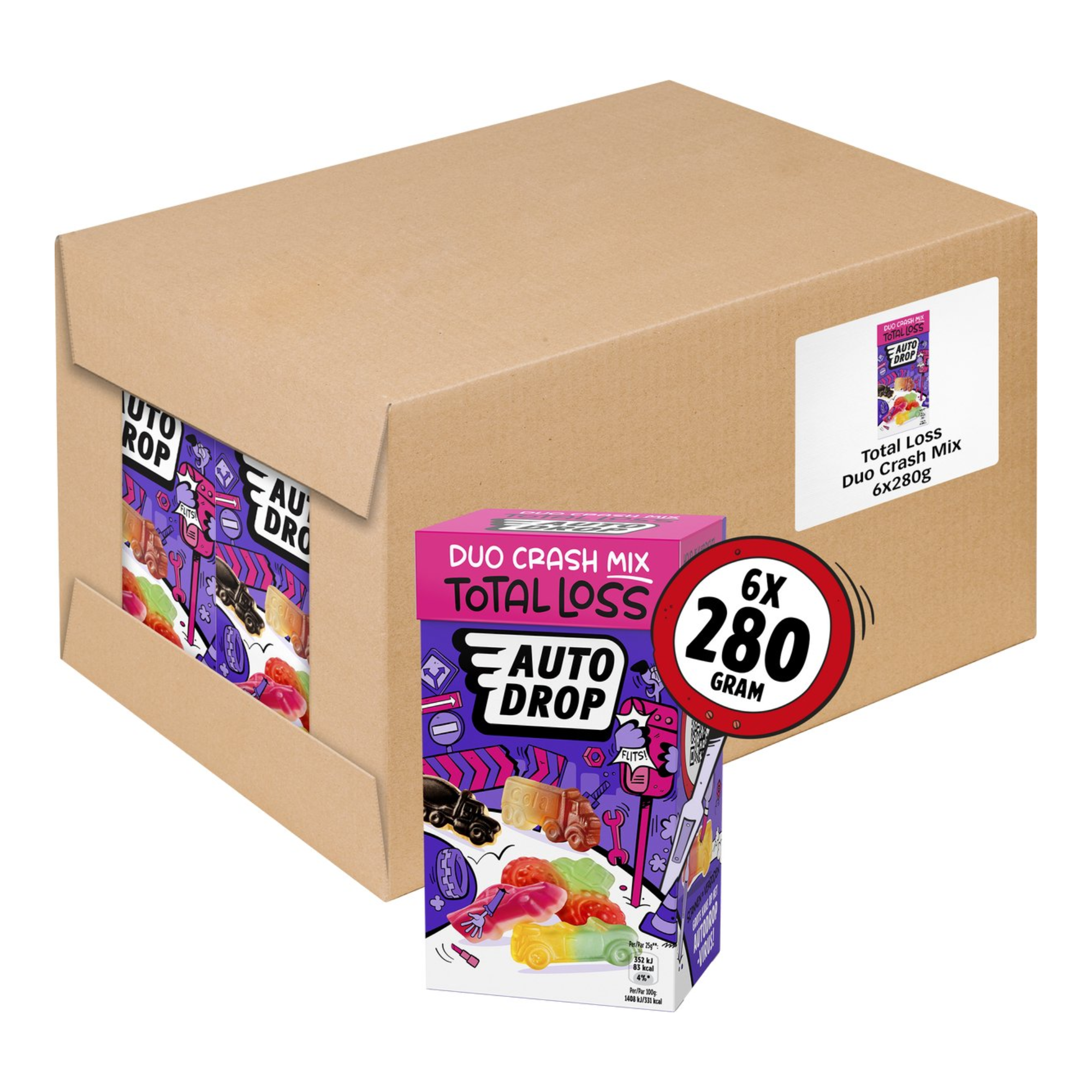 Autodrop - snoep - total loss duo crash mix - 6 doosjes - 280 gram