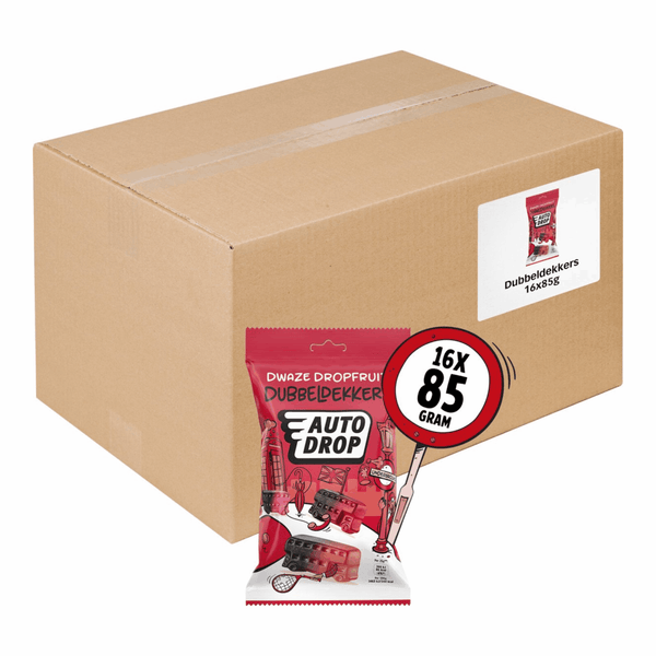 Autodrop - snoep - doldwaze drop fruit dubbeldekkers - 16 zakjes - 85 gram