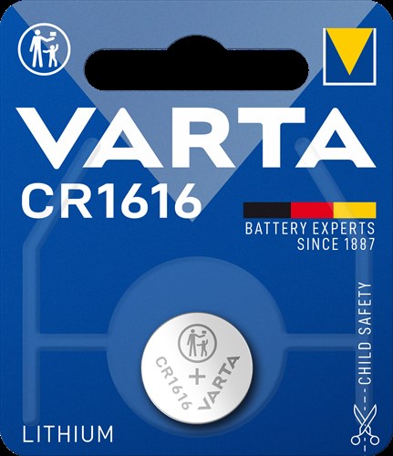 Pile bouton Varta Lithium CR1616 3V, par pièce sous blister. (emballage suspendu)