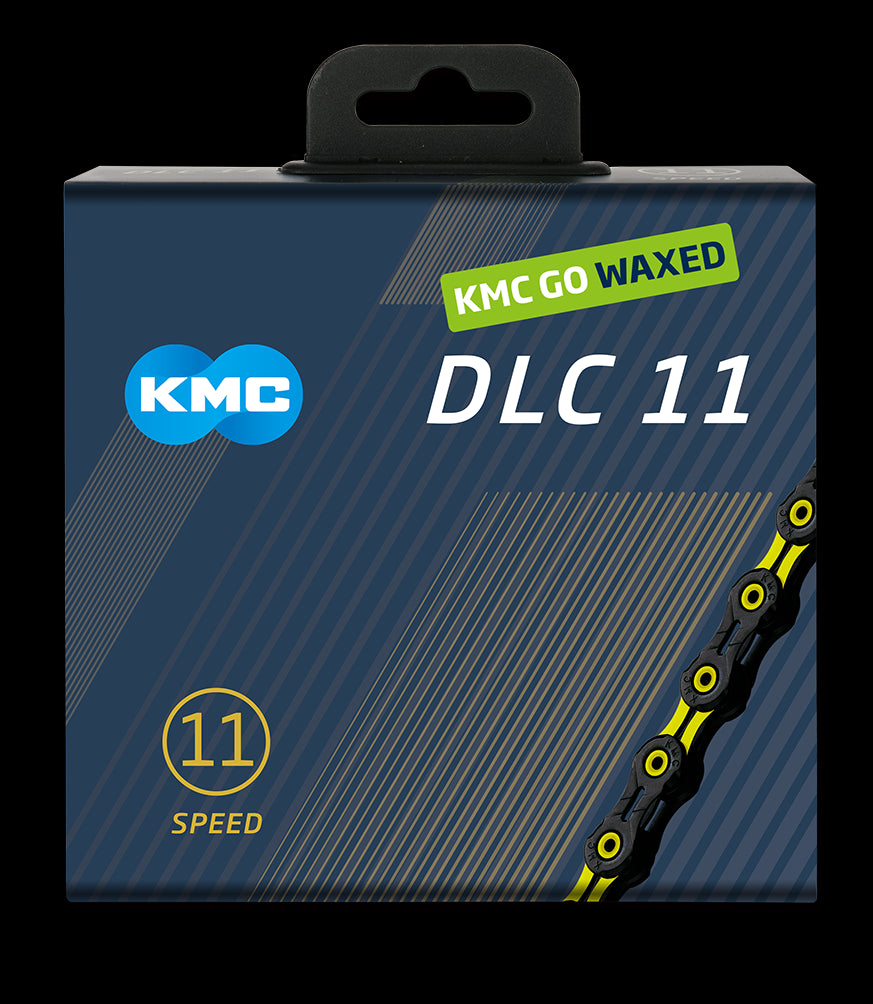 Kmc chain dlc 11 118l box waxed 11-speed black yellow