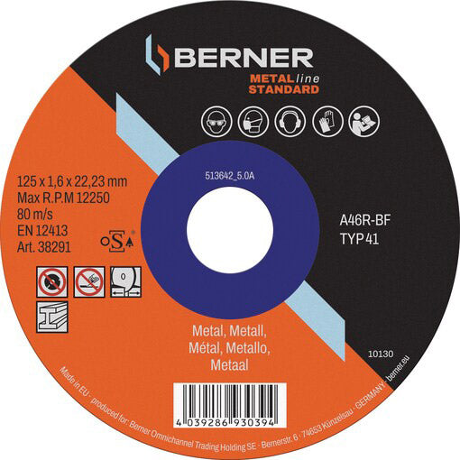 Cema berner slijpschijf metalline standaard plat 125x1,0x22,23mm