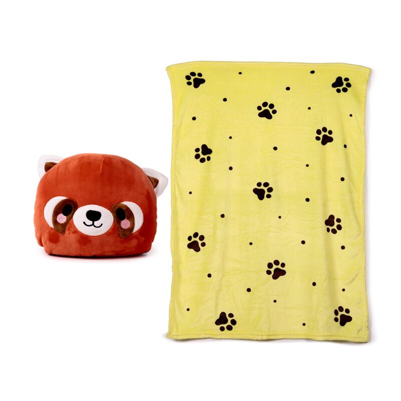 Blankeazzz adoramals ru de rode panda 2-in-1 knuffel reisdeken
