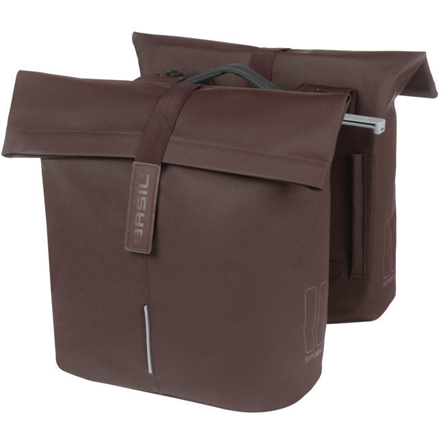Basil dubbele fietstas city mik 28-32 liter - bruin geroosterd