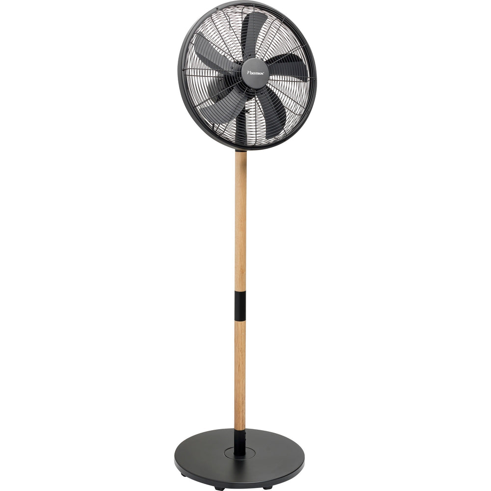 Bestron dfs45wb design statiefventilator (zwart houtkleur, ø 45 cm | stijlvol hout desgin)