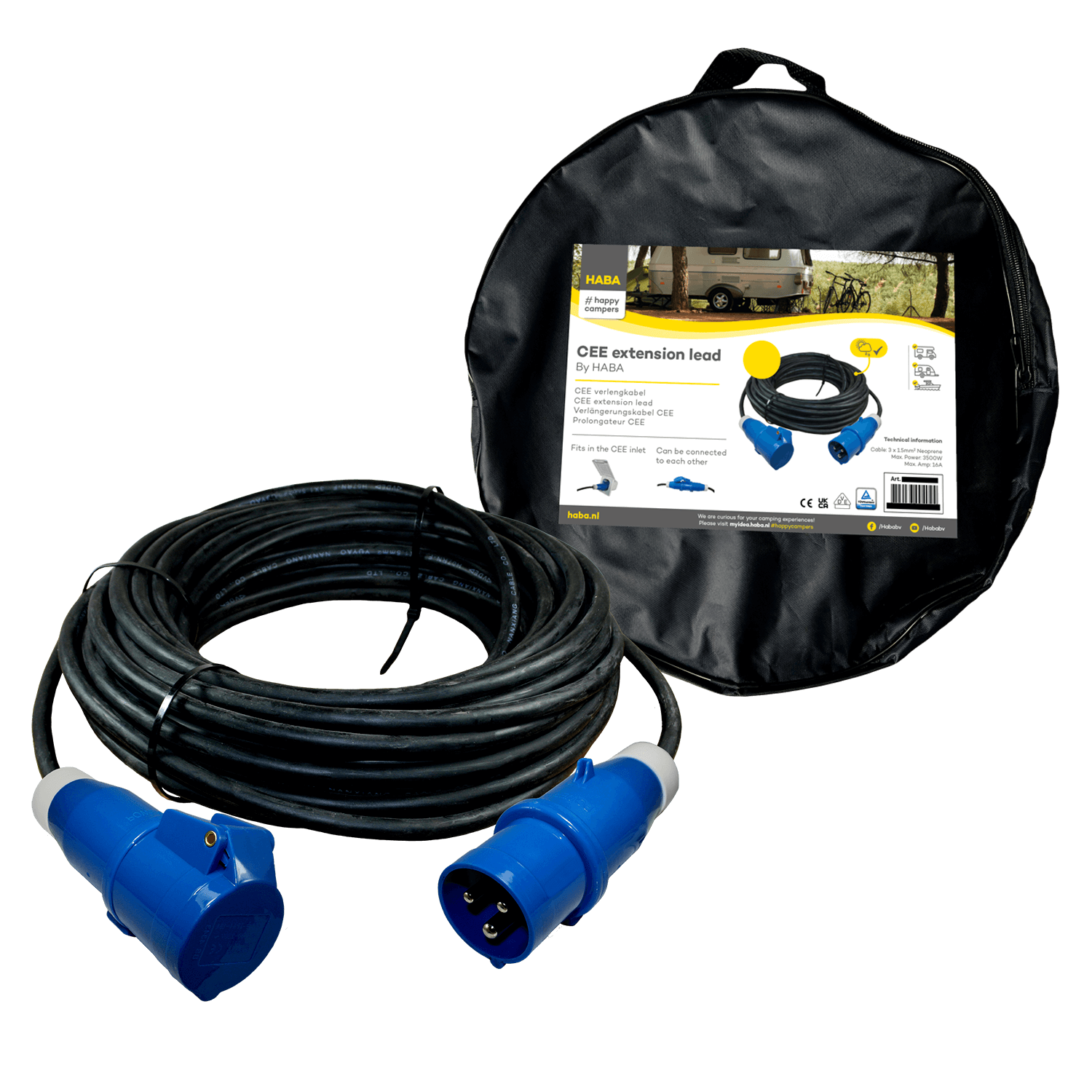 Ngk verleabel 10 meter neopreen 3x 2.5mm² - cee stekker en cee contrastekker - in tas