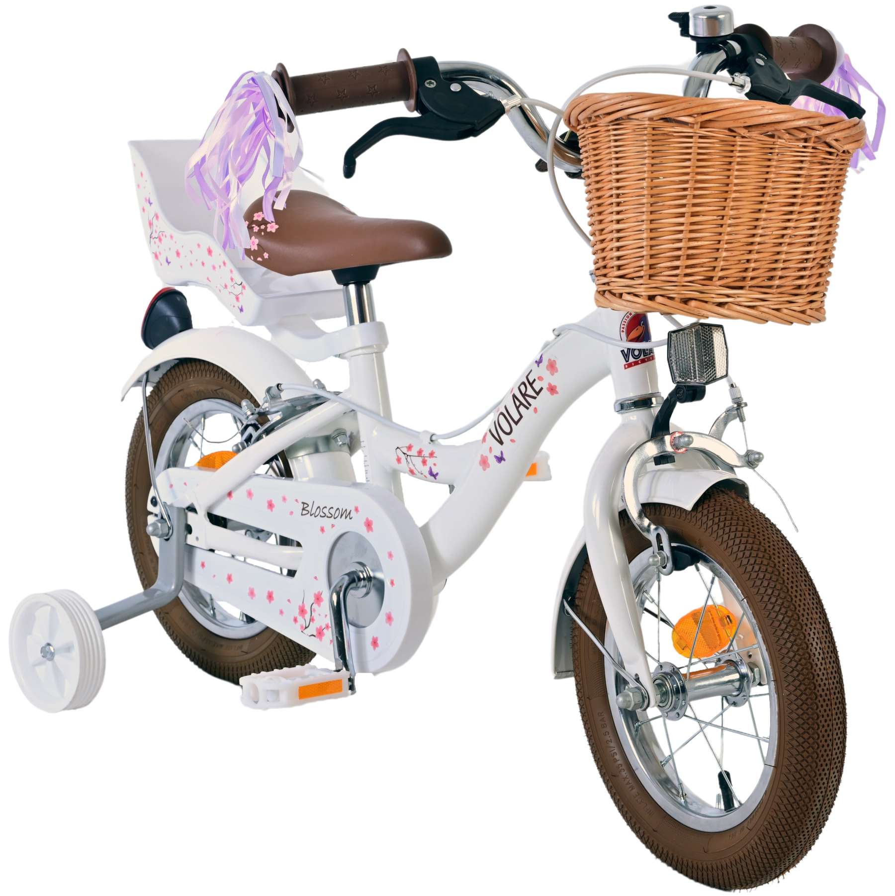 Volare bloesem kinderfiets - meisjes - 12 inch - wit - twee handremmen